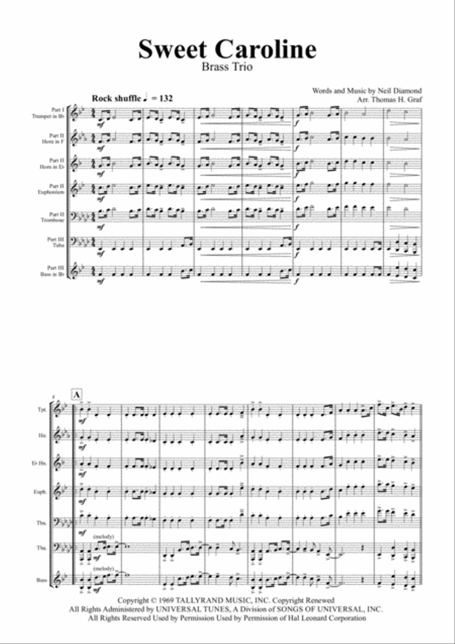 Sweet Caroline Euphonium scores gallery preview page 1