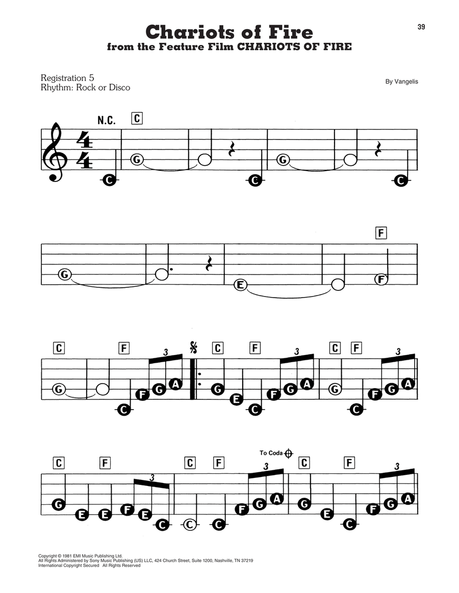 Chariots Of Fire Electronic Keyboard scores gallery preview page 1