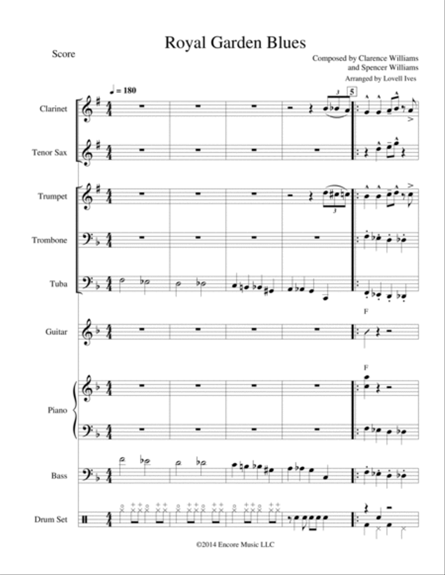 Royal Garden Blues for Dixieland Combo by Clarence Williams and Spencer Williams Jazz Ensemble scores gallery preview page 2