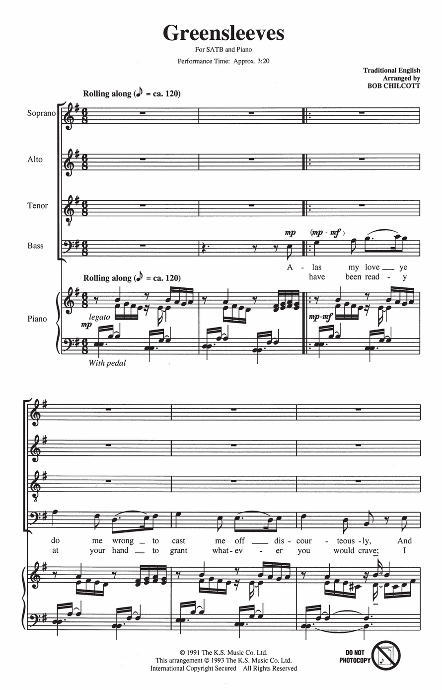 Greensleeves (arr. Bob Chilcott) 4-Part scores gallery preview page 1