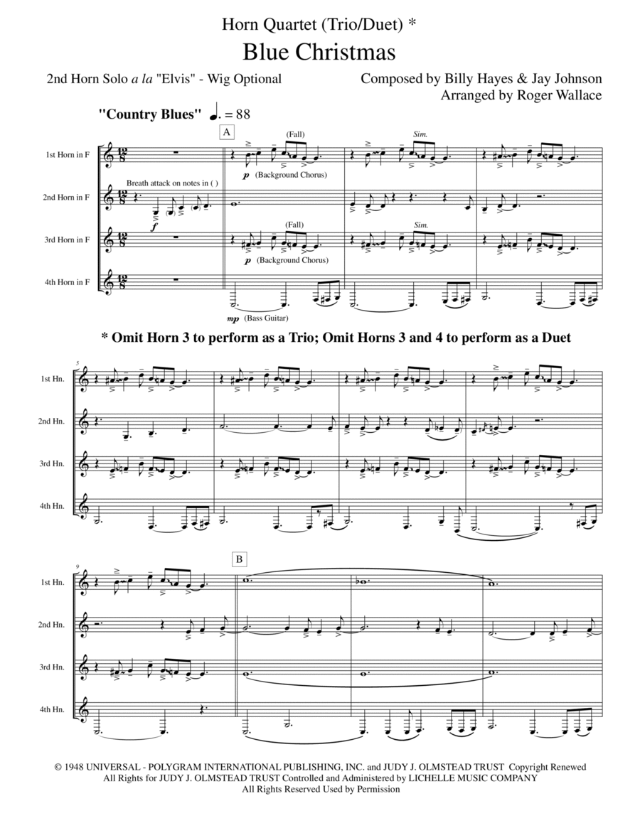 Blue Christmas Brass Trio scores gallery preview page 1