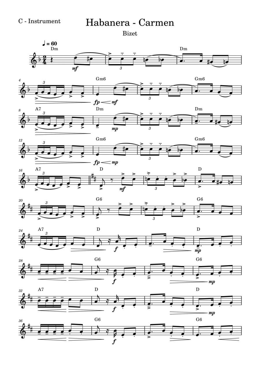 Habanera - Carmen Violin Solo scores gallery preview page 1