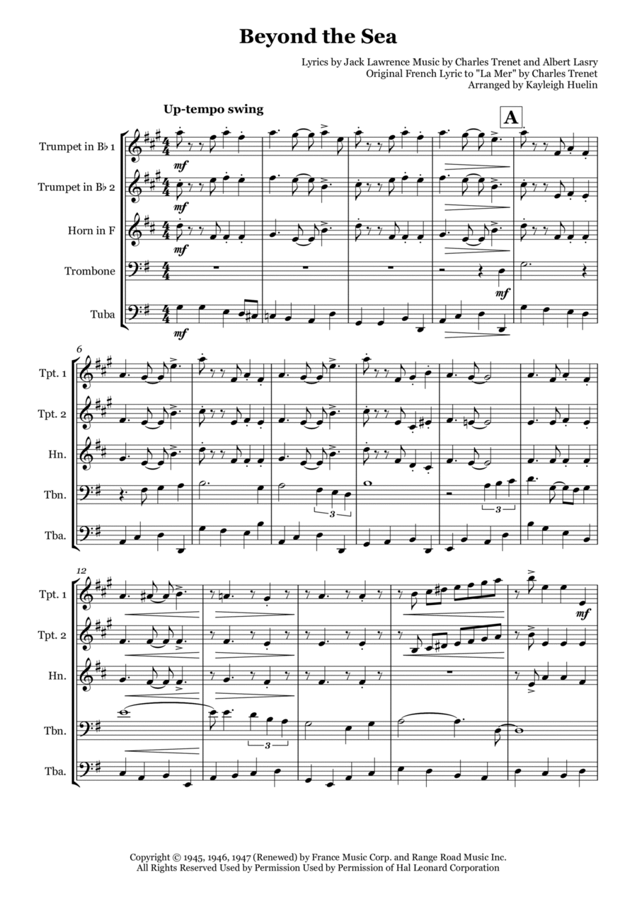 Beyond The Sea Brass Quintet scores gallery preview page 1