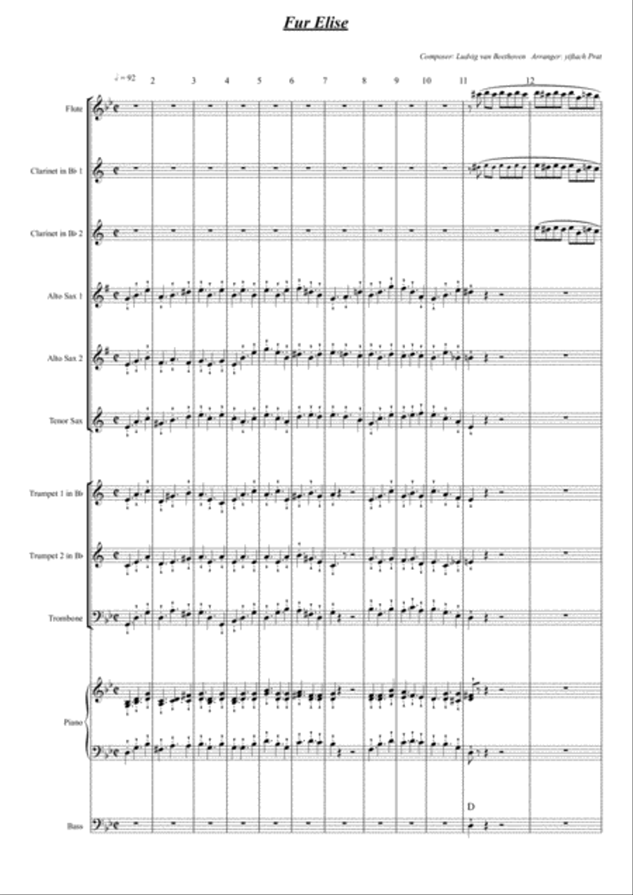 Fur Elise - For a medium jazz band Jazz Ensemble scores gallery preview page 1