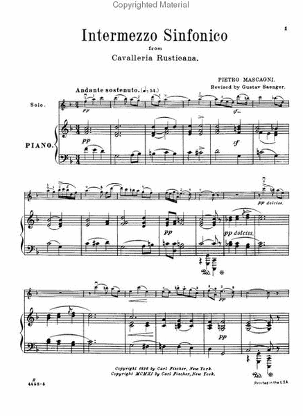 Intermezzo Sinfonico, From the Opera "Cavalleria Rusticana"