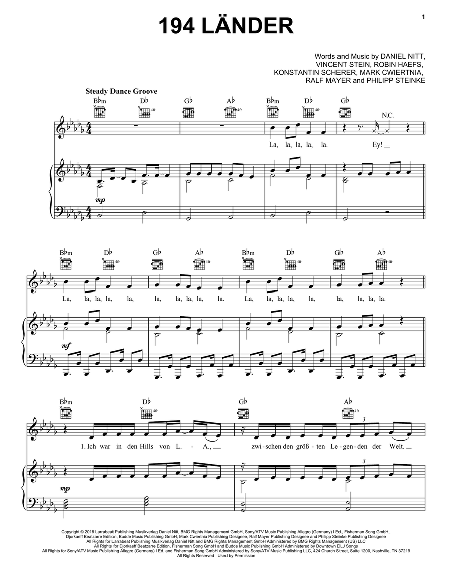 194 Länder Piano, Vocal, Guitar scores gallery preview page 1