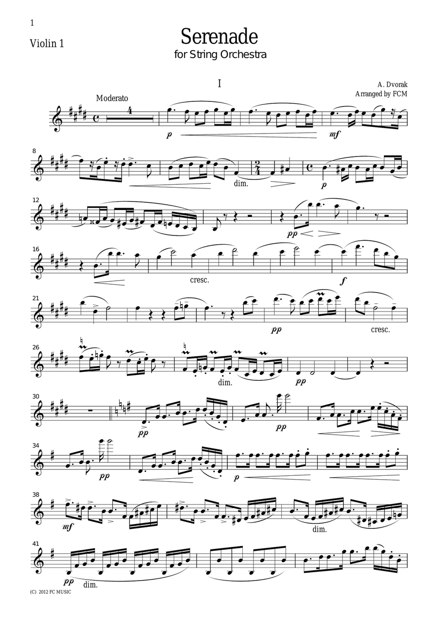 Dvorak Serenade for String Orchestra, 1st mvt., for string quartet, CD205