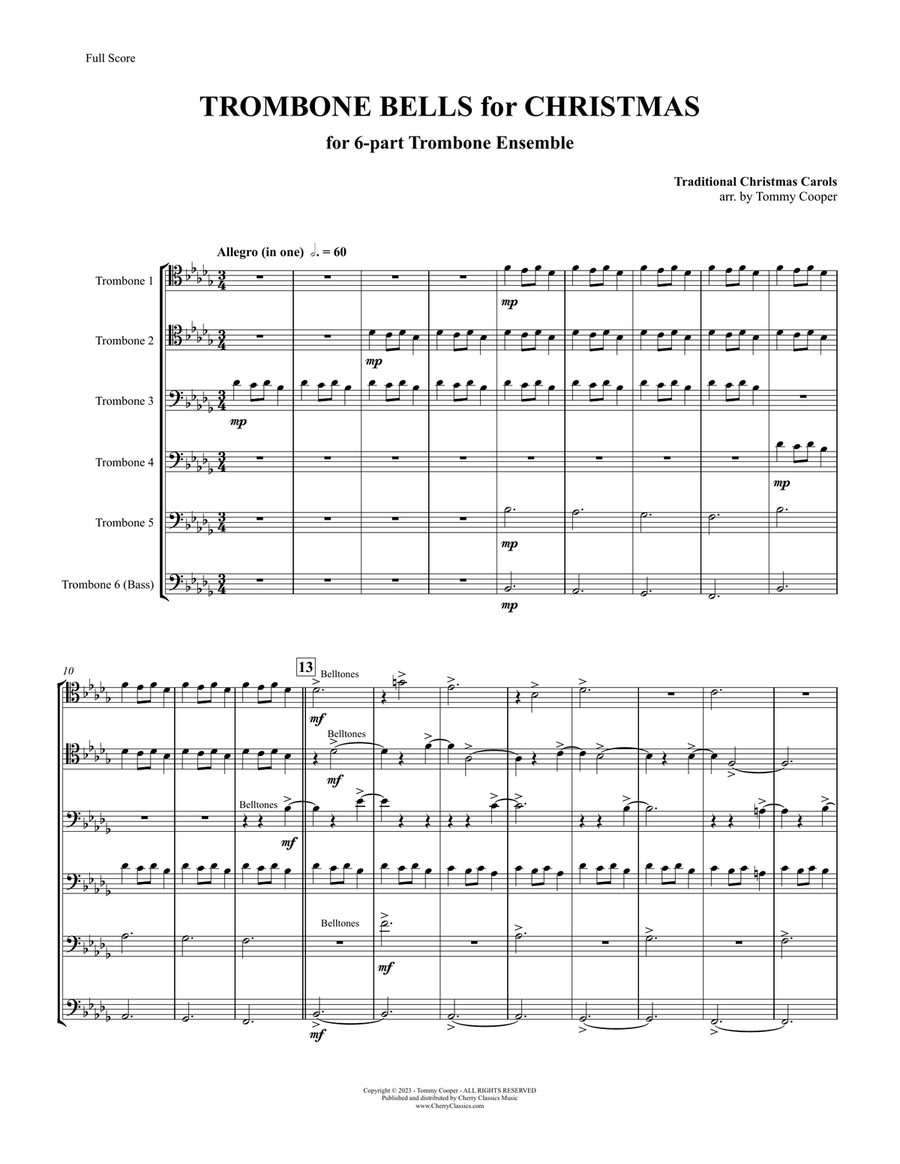 Trombone Bells of Christmas for 6-part Trombone Ensemble