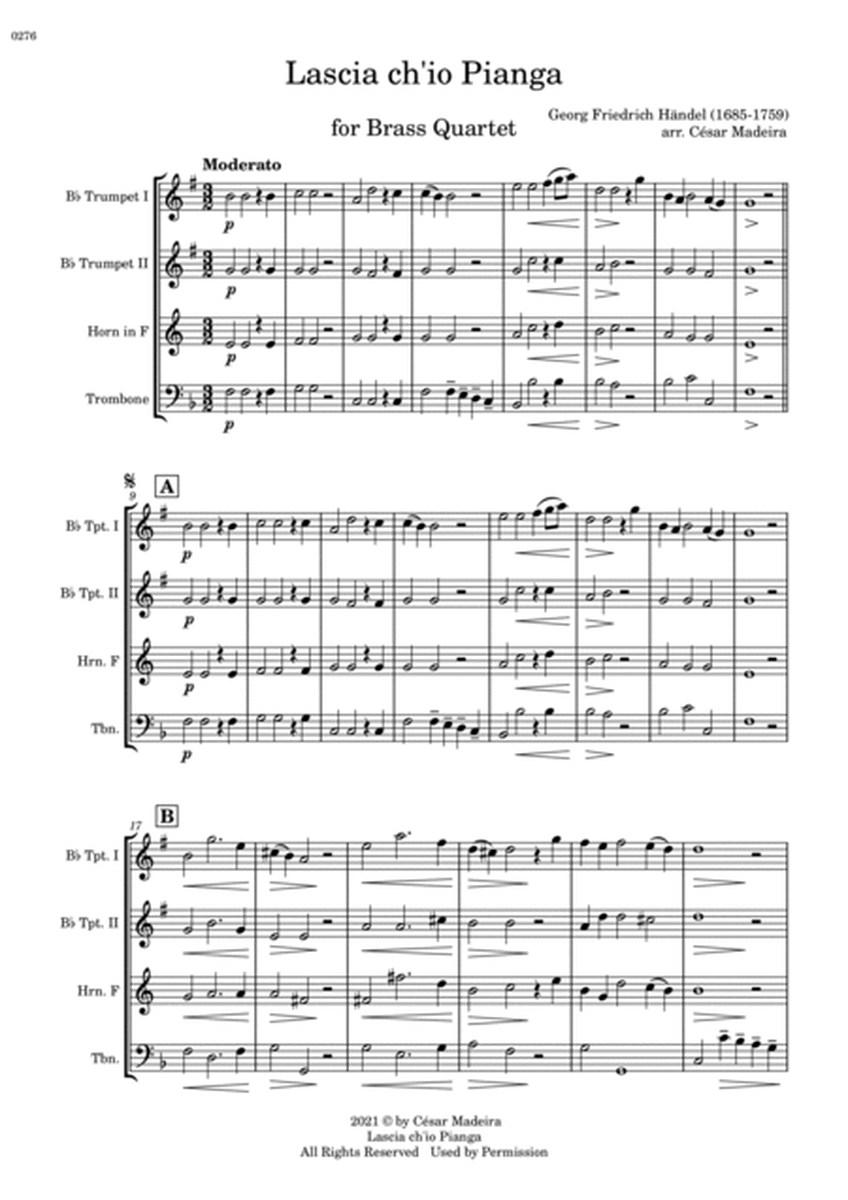 Lascia Ch'io Pianga - Brass Quartet (Full Score and Parts) image number null