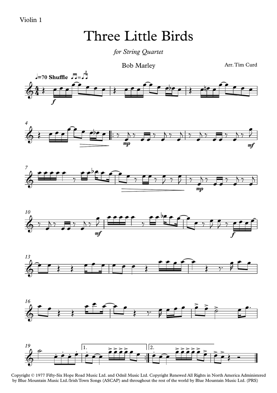 Three Little Birds String Quartet scores gallery preview page 3