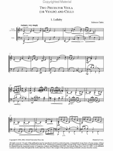 Two Pieces for viola (or violin) and cello by Rebecca Clarke Cello - Sheet Music