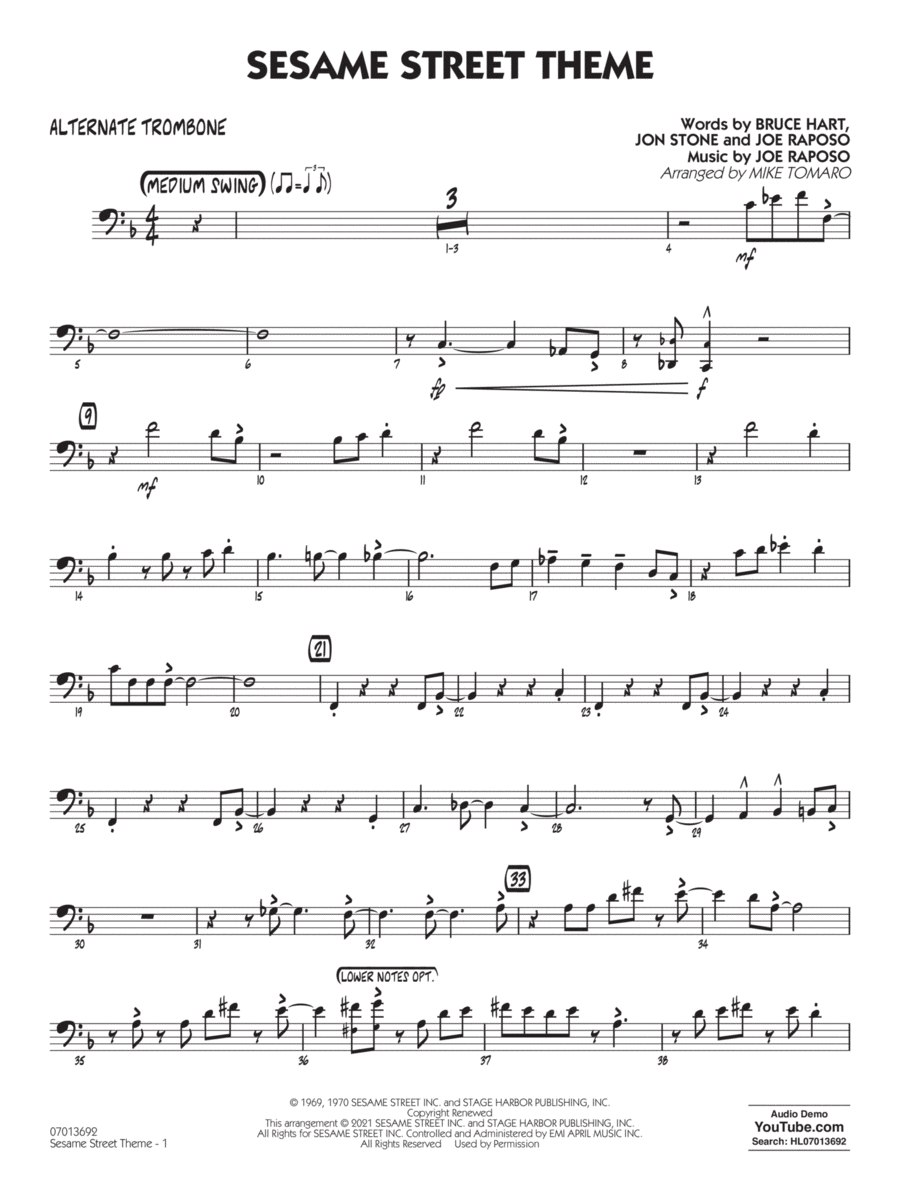 Sesame Street Theme (arr. Mike Tomaro) - Alternate Trombone