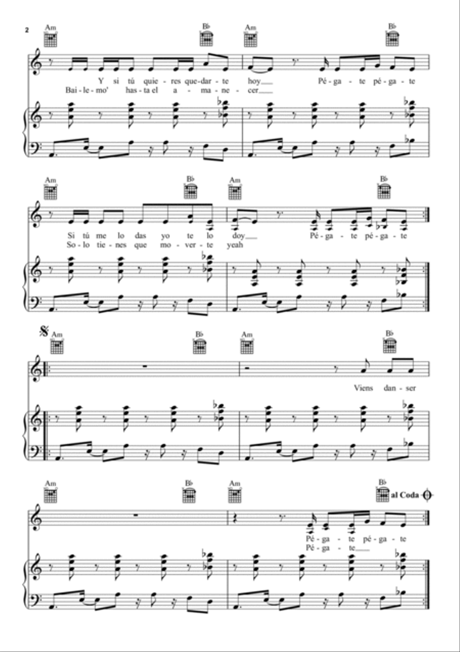 Pégate Piano, Vocal, Guitar scores gallery preview page 2