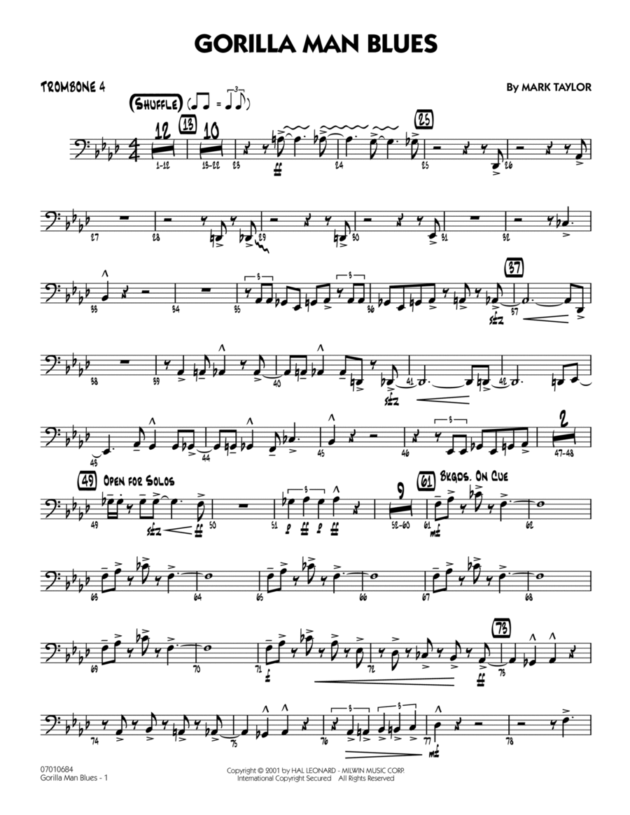 Gorilla Man Blues - Trombone 4 Trombone scores gallery preview page 1