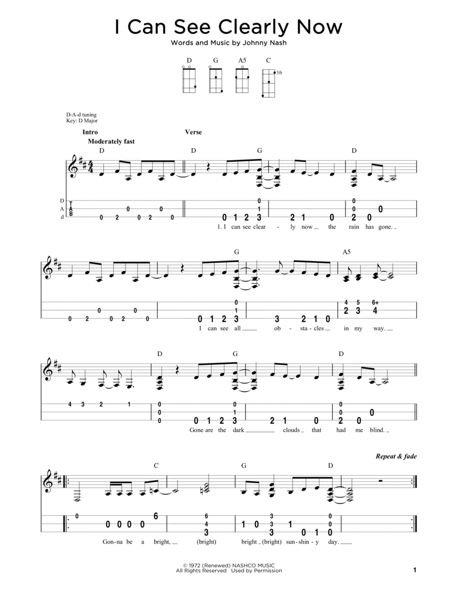 I Can See Clearly Now (arr. Steven B. Eulberg) Dulcimer scores gallery preview page 1