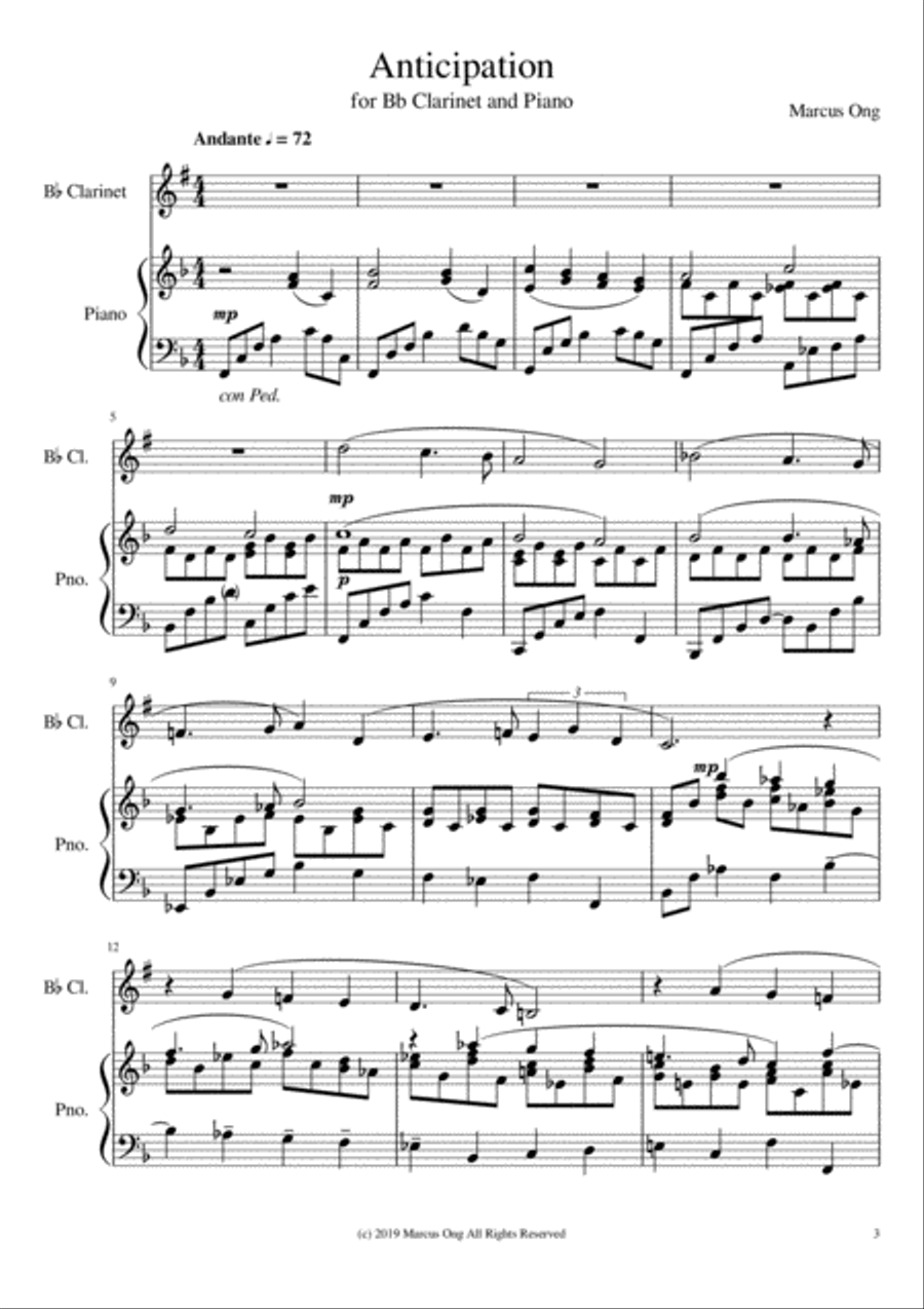 Anticipation - for Clarinet and Piano (easy) Clarinet Solo scores gallery preview page 3