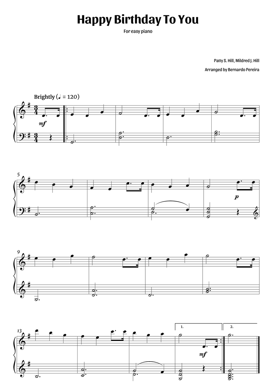 Happy Birthday To You (easy piano – clean sheet music) Easy Piano scores gallery preview page 1