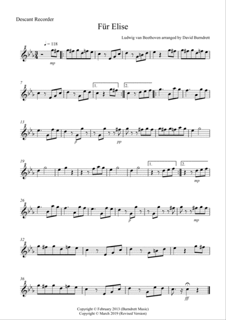 Fur Elise for Recorder Quartet Recorder scores gallery preview page 3