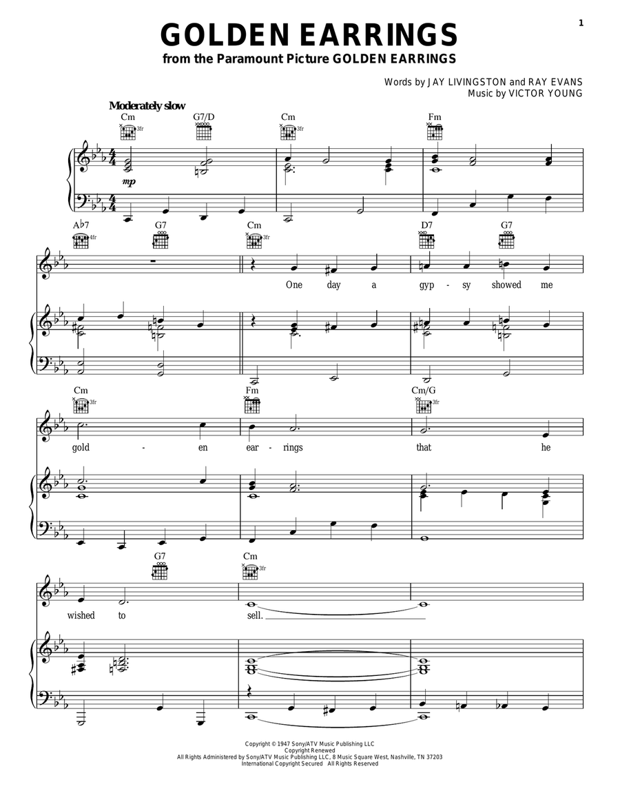 Golden Earrings Piano, Vocal, Guitar scores gallery preview page 1