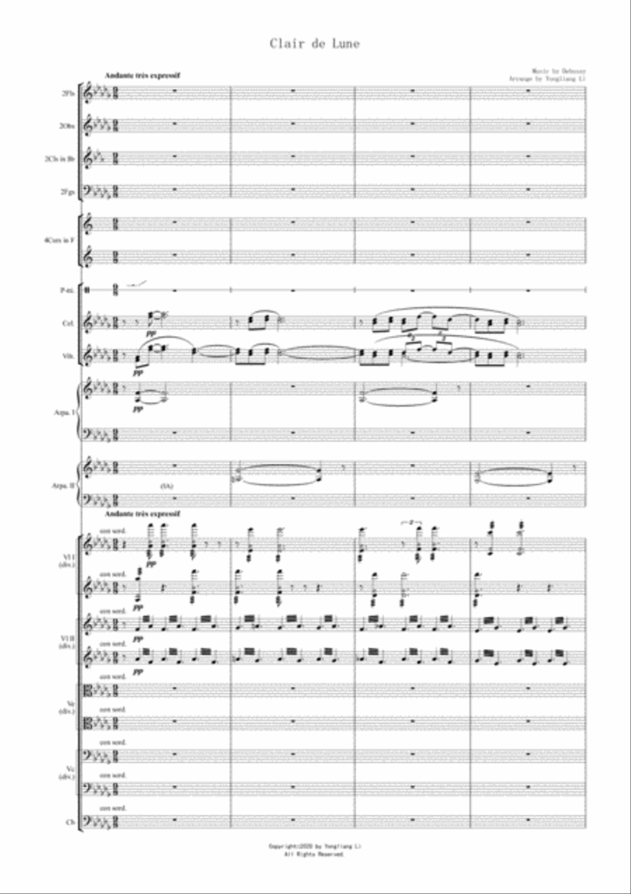 Clair de Lune for Chamber Orchestra Chamber Orchestra scores gallery preview page 1