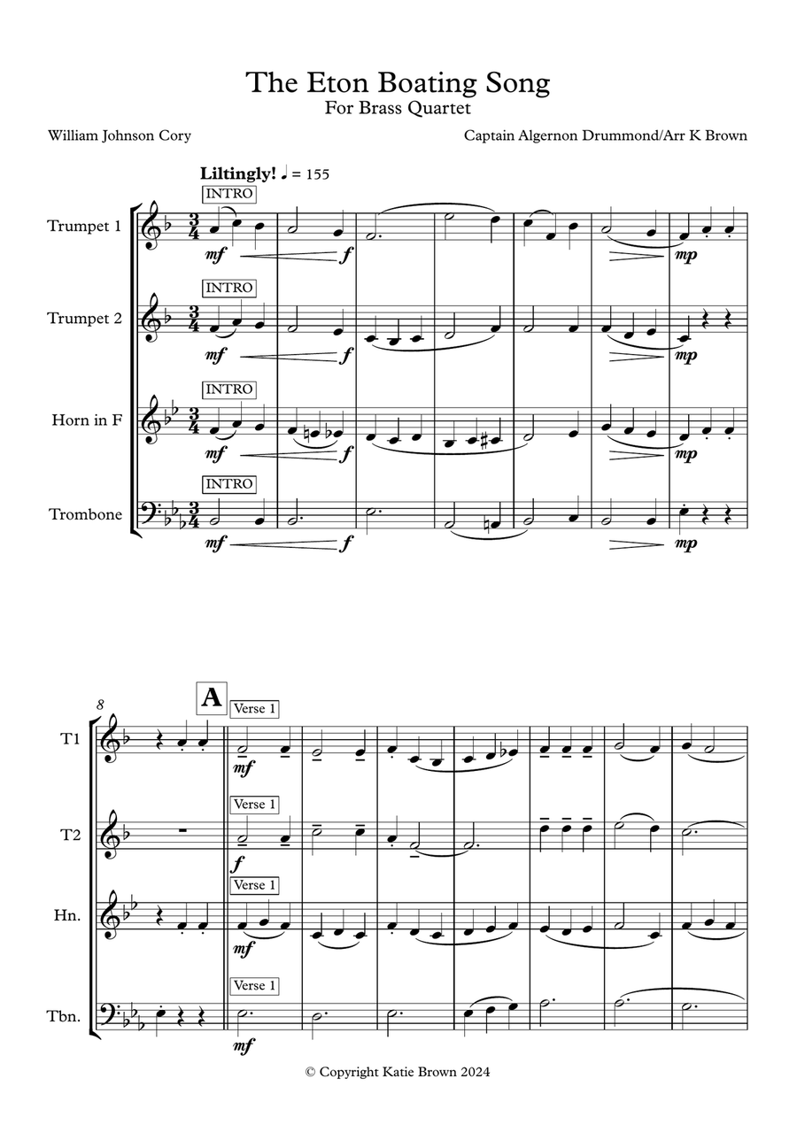 Eton Boating Song Brass Quartet scores gallery preview page 1