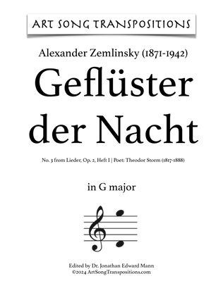 ZEMLINSKY: Geflüster der Nacht, Op. 2 no. 3, Heft I (transposed to G major)
