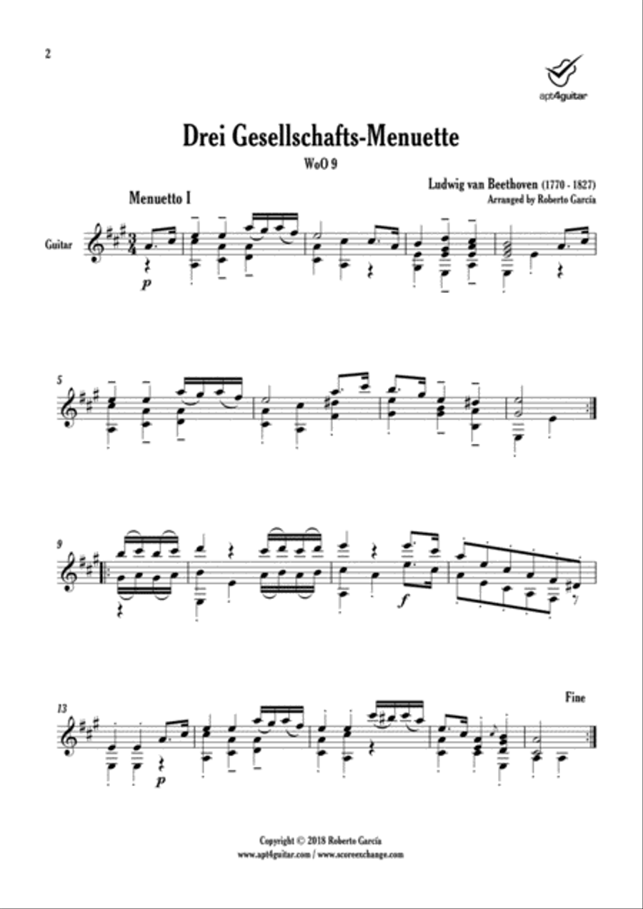 Drei Gesellschafts-Menuette Classical Guitar scores gallery preview page 2