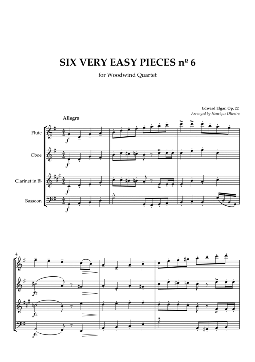 Six Very Easy Pieces nº 6 (Allegro) - For Woodwind Quartet image number null
