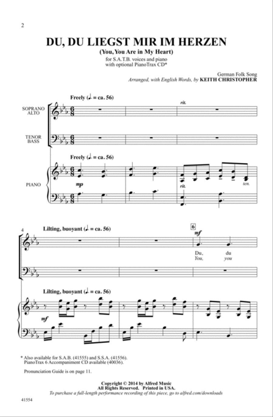Du, Du Liegst Mir im Herzen Choir scores gallery preview page 1