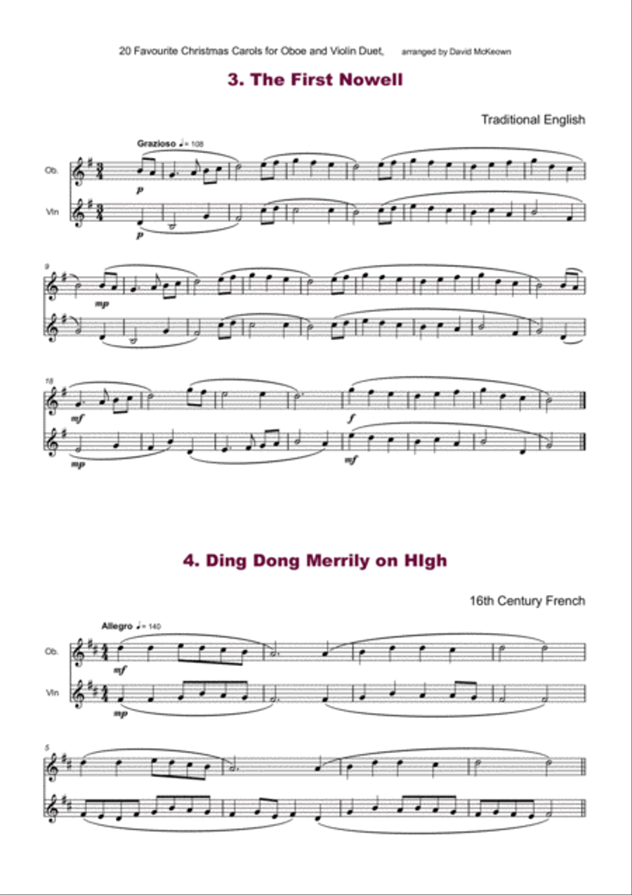 20 Favourite Christmas Carols for Oboe and Violin Duet Oboe scores gallery preview page 4