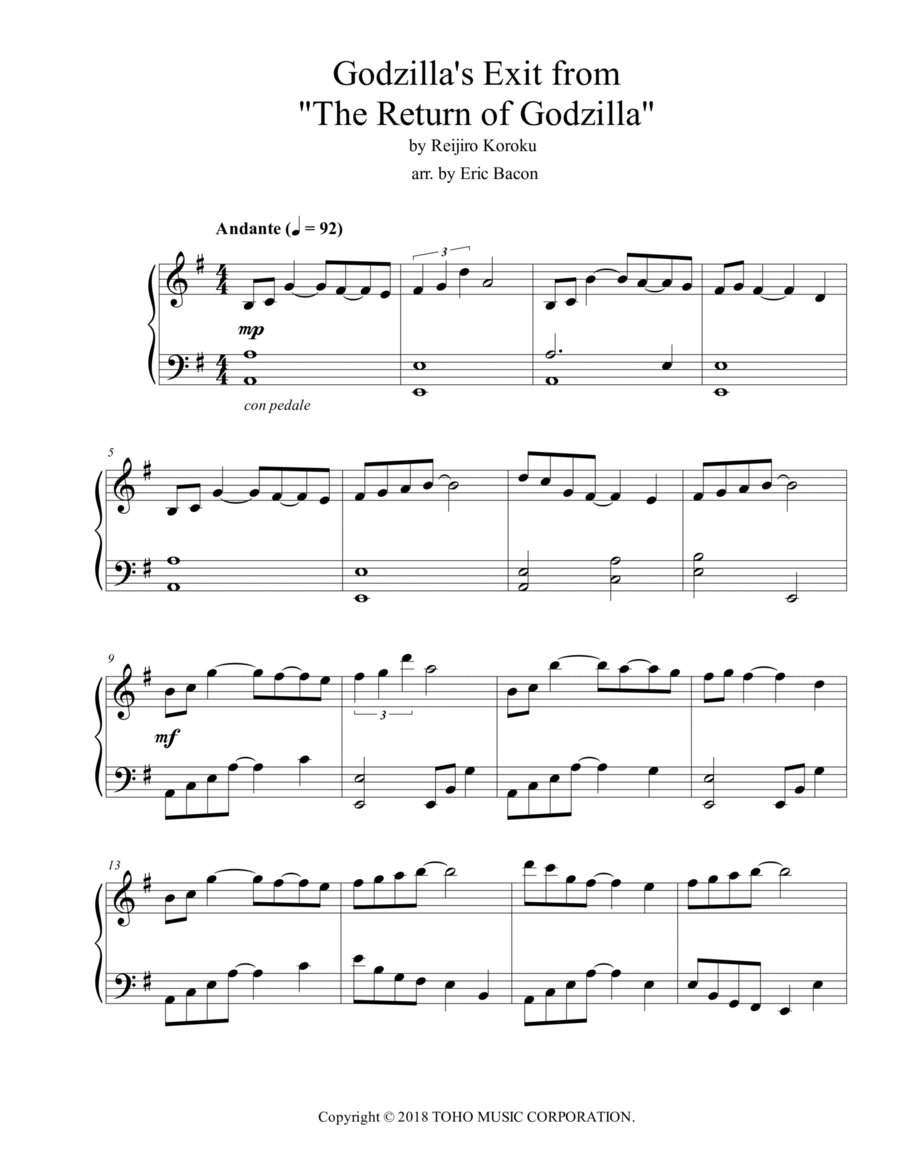 Godzilla''s Exit (the Return Of Godzilla) Piano Solo scores gallery preview page 1