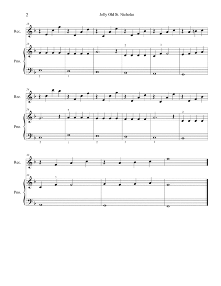 Christmas Duets for Recorder & Piano: Jolly Old St. Nicholas Woodwind Duet scores gallery preview page 2