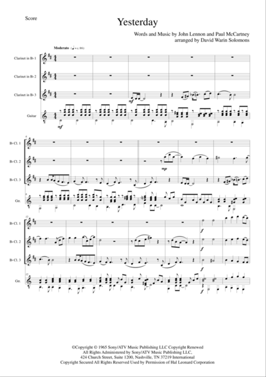 Yesterday Woodwind Trio scores gallery preview page 1