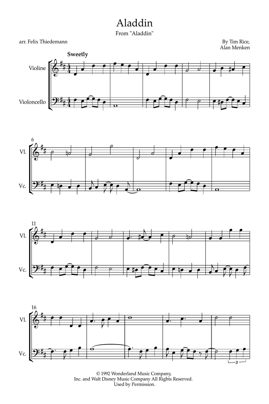 A Whole New World (Reprise) String Duet scores gallery preview page 1