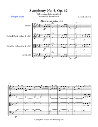 SYMPHONY NO. 5 OP. 67, BEETHOVEN - ALLEGRO CON BRIO, String Trio, Abridged, Intermediate Level for 2