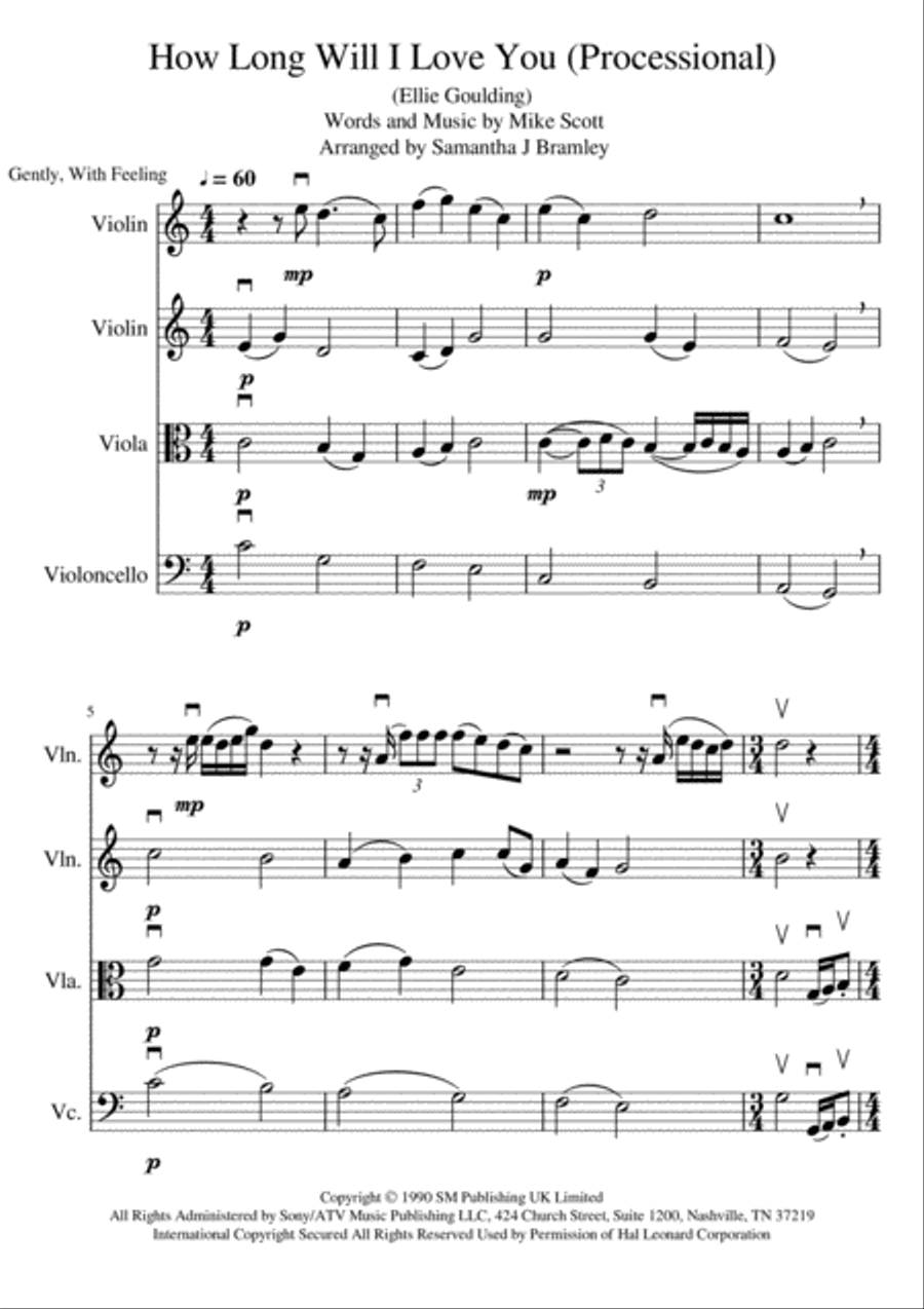 How Long Will I Love You String Quartet scores gallery preview page 1