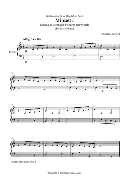 Minuet I Bach, A. M. (Book) | C. Petzold | C Major (#01/12 Keys) — For Easy Piano image number null