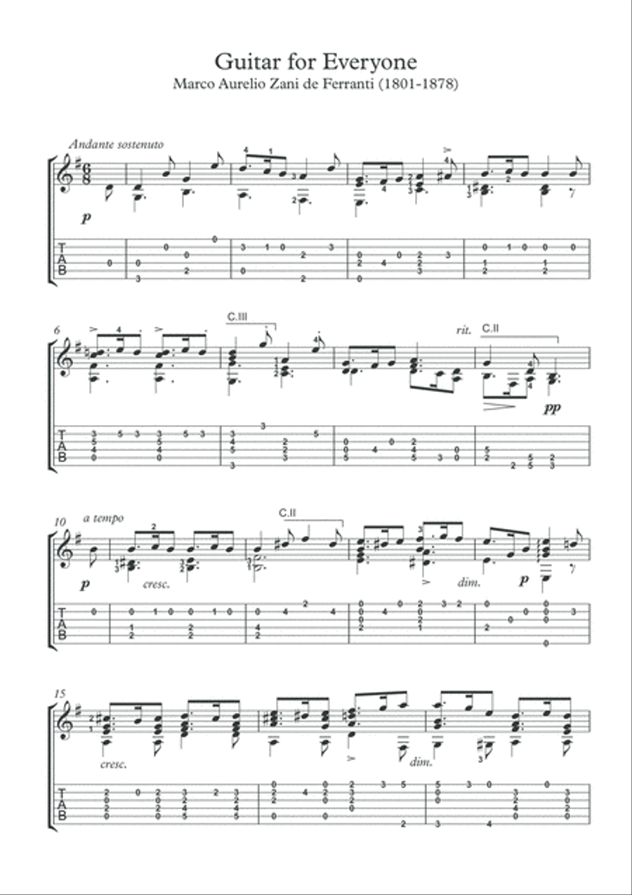 Melodie by Zani de Ferranti classical guitar solo Acoustic Guitar scores gallery preview page 2