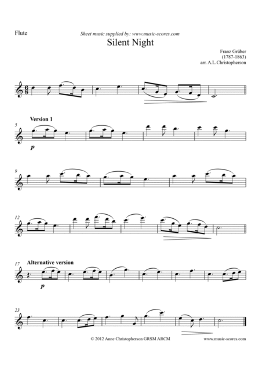 Silent Night - Mixed ensemble - Flute, Horn, Trombone and Cello Flute scores gallery preview page 3