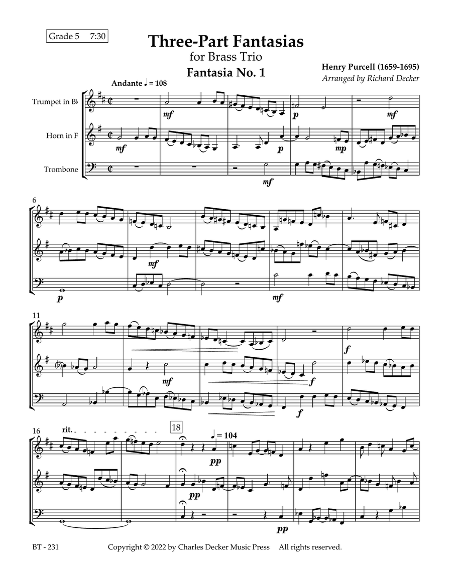 Three-Part Fantasias for Brass Trio 3-Part scores gallery preview page 2