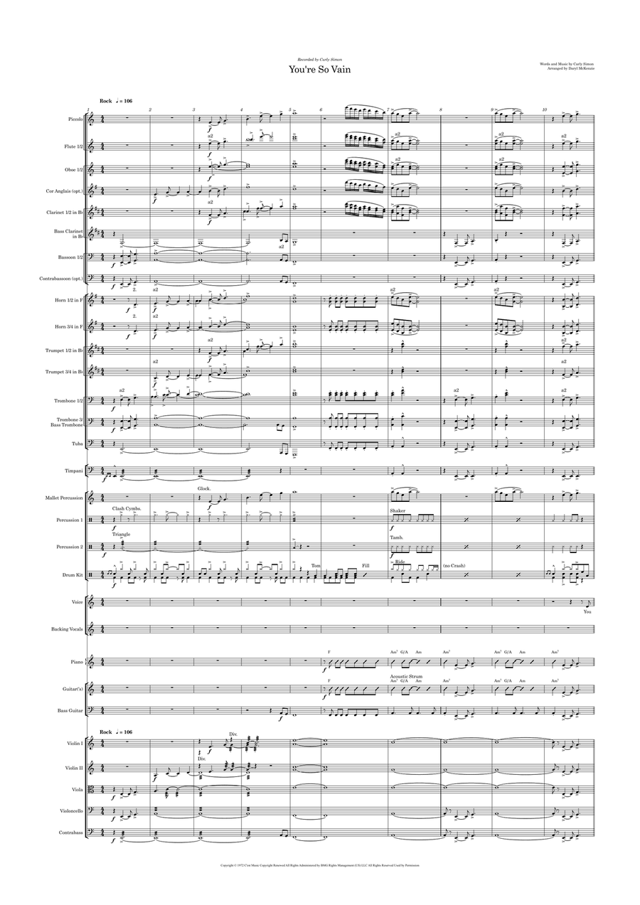 You're So Vain Full Orchestra scores gallery preview page 1