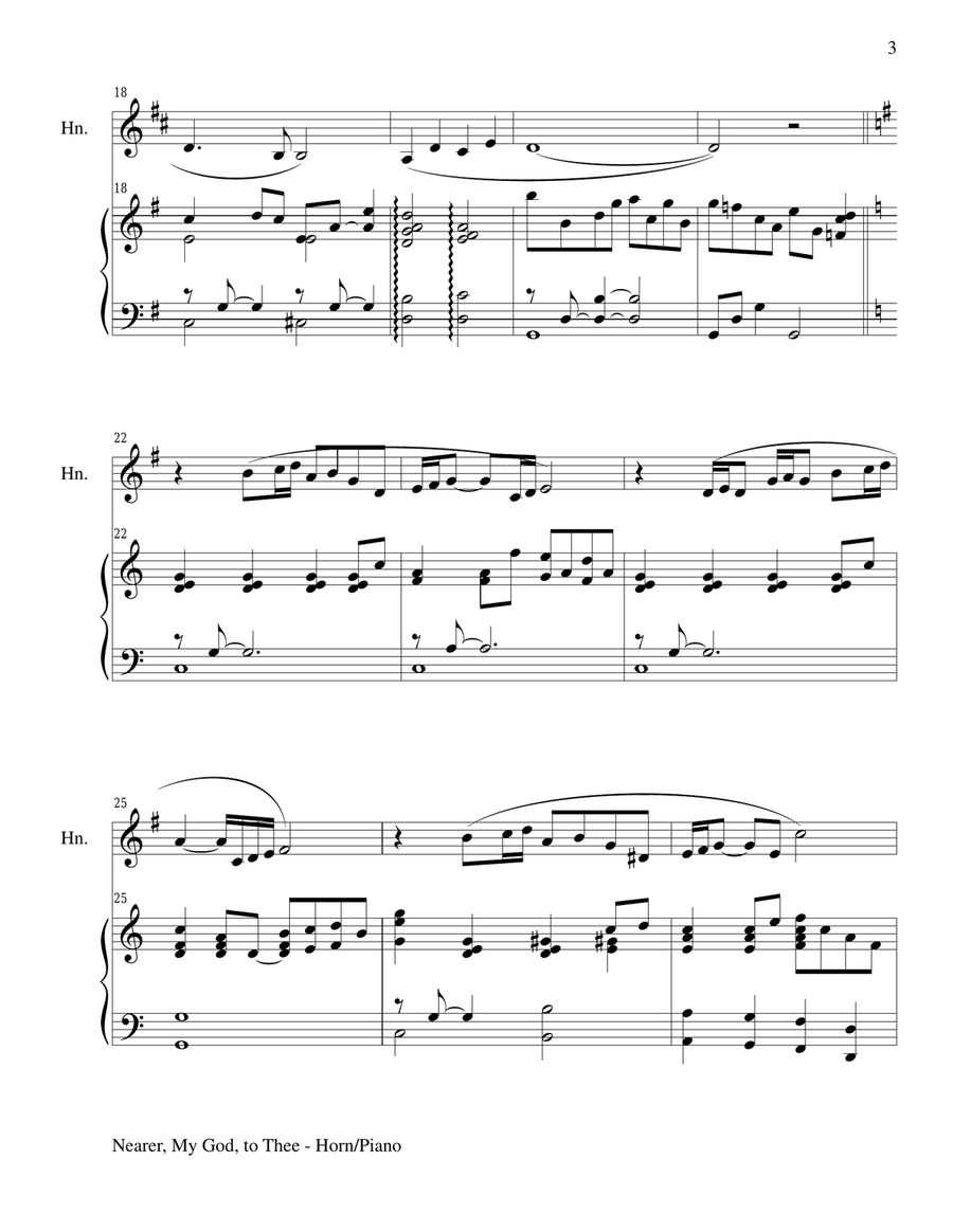 NEARER, MY GOD, TO THEE (Fr Horn Piano and HornPart) Piano scores gallery preview page 3
