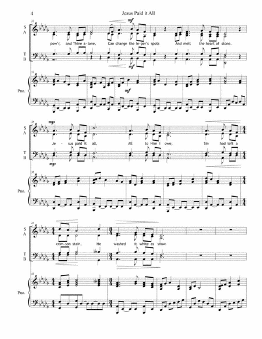 Jesus Paid It All 4-Part scores gallery preview page 4