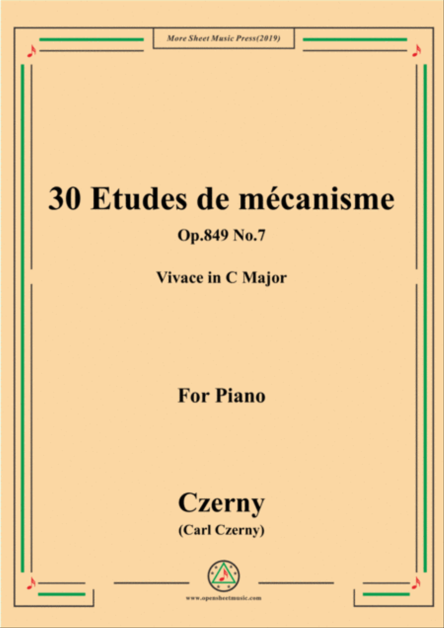 Czerny-30 Etudes de mécanisme,Op.849 No.7,Vivace in C Major,for Piano Piano Method scores gallery preview page 1