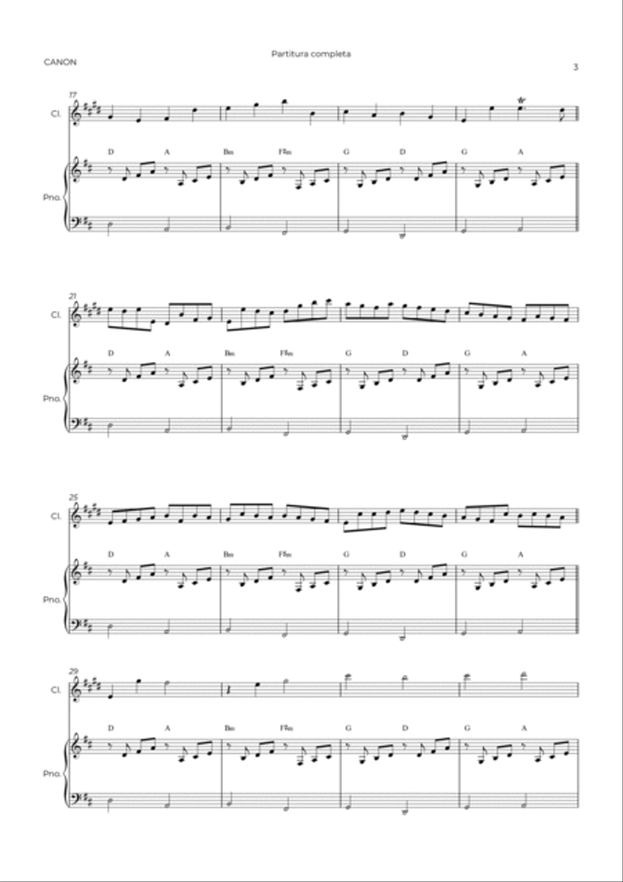 CANON IN D - CLARINET & PIANO Clarinet Solo scores gallery preview page 3