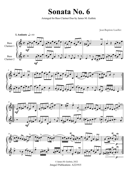 Loeillet: Sonata No. 6 for Bass Clarinet Duo image number null