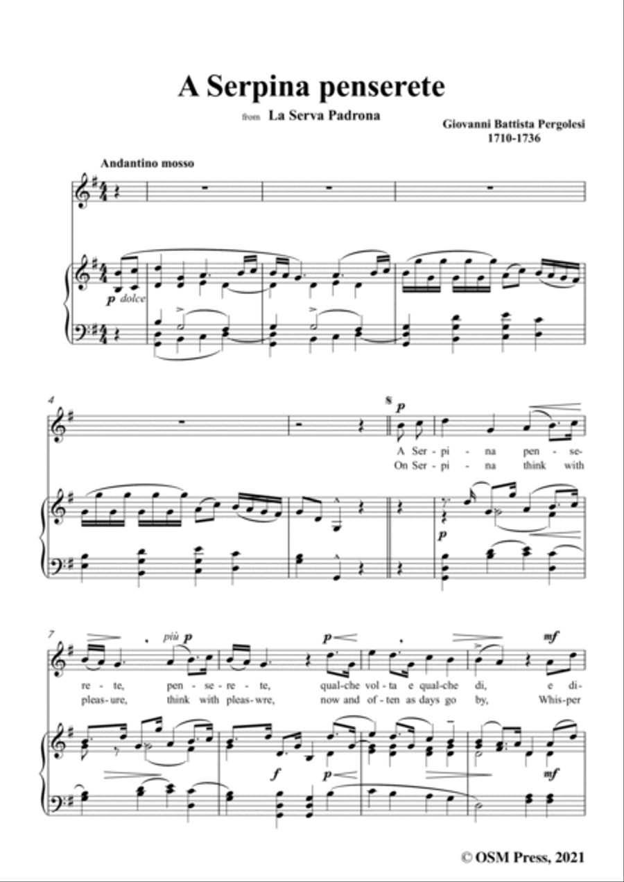 Pergolesi-A Serpina penserete,from La Serva Padrona,in G Major,for Voice and Piano Voice Solo scores gallery preview page 3