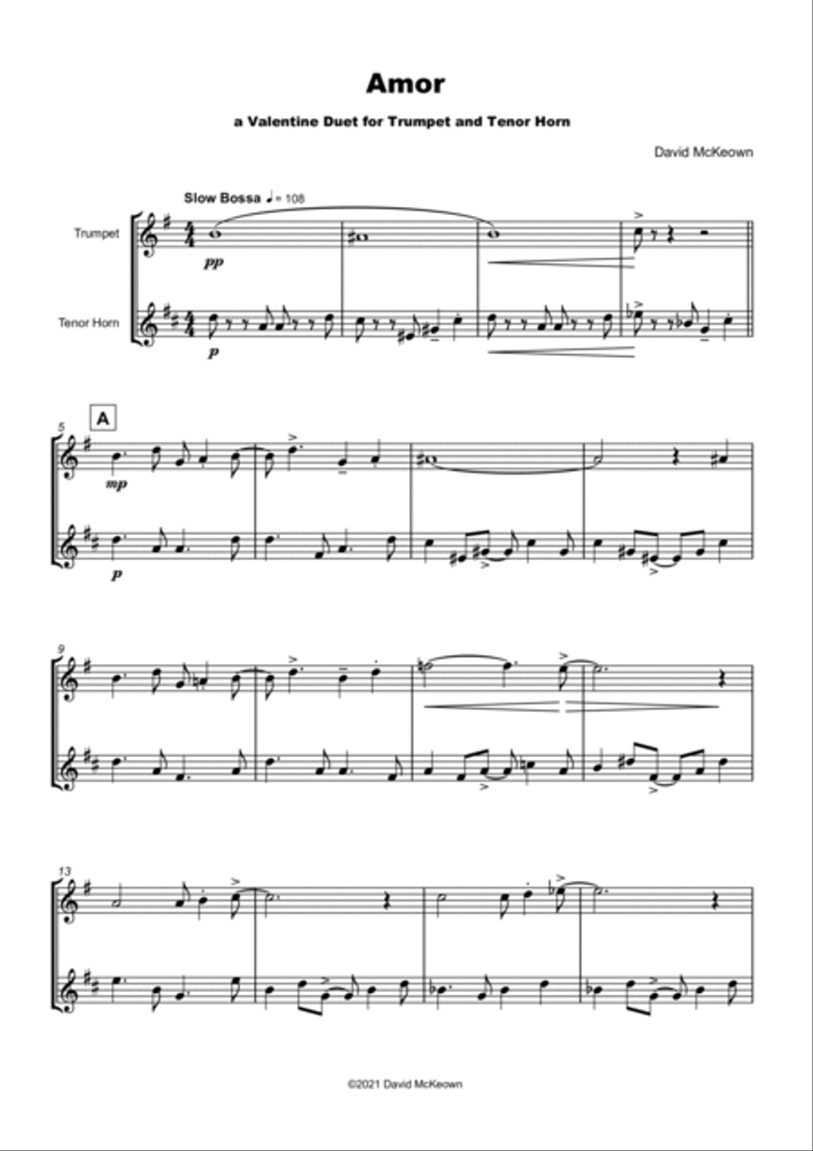 Amor, (Portuguese for Love), Trumpet and Tenor Horn Duet Brass Duet scores gallery preview page 2