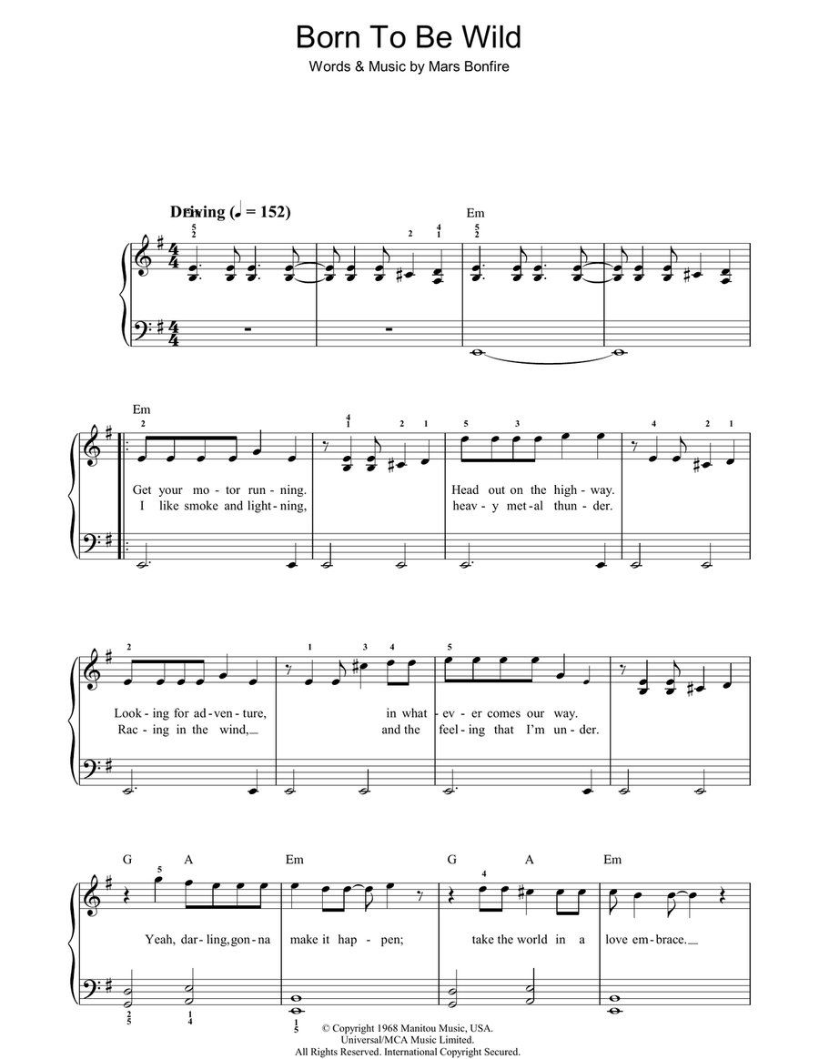 Born To Be Wild Born To Be Wild Piano, Vocal, Guitar scores gallery preview page 1