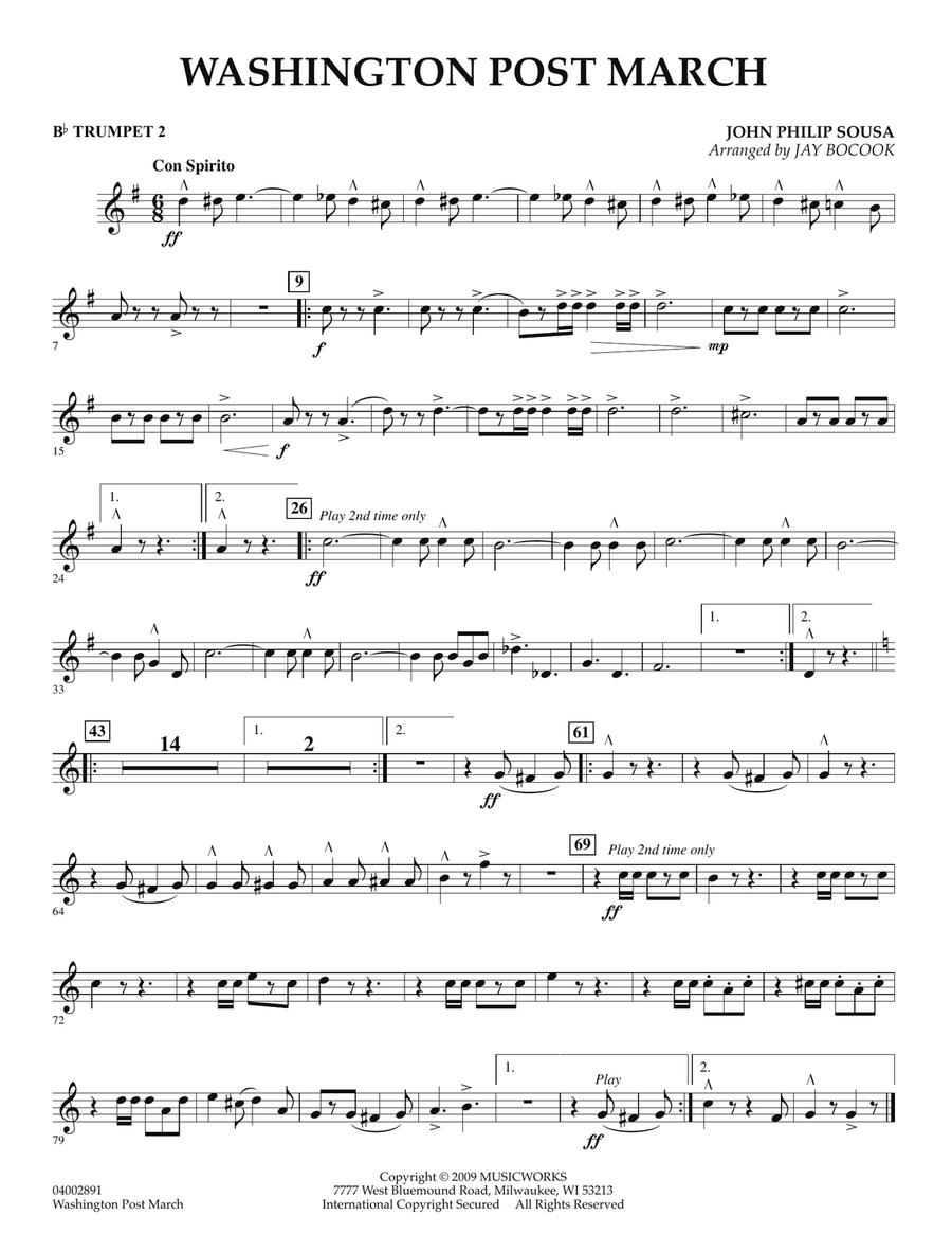 Washington Post March - Bb Trumpet 2 Concert Band scores gallery preview page 1